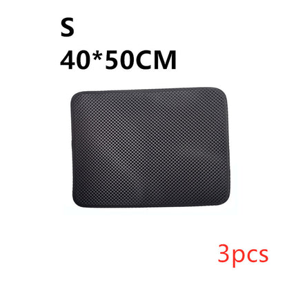 Black waterproof cat litter mat 40x50cm with textured surface, pack of 3 pieces