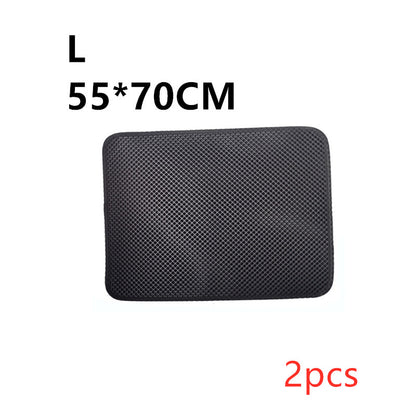 Large black waterproof cat litter mat 55x70cm with textured surface, 2 pieces