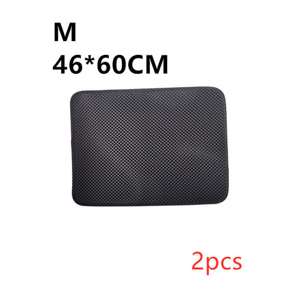 Medium size 46x60cm black waterproof cat litter mat with textured surface, 2-piece set