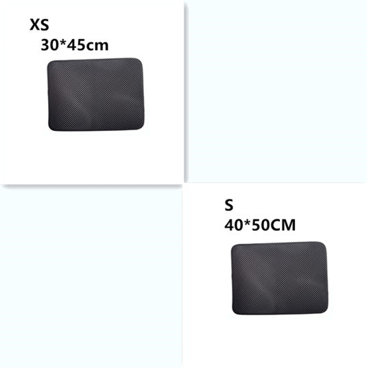 Black waterproof cat litter mats in XS 30x45cm and S 40x50cm sizes with textured surface