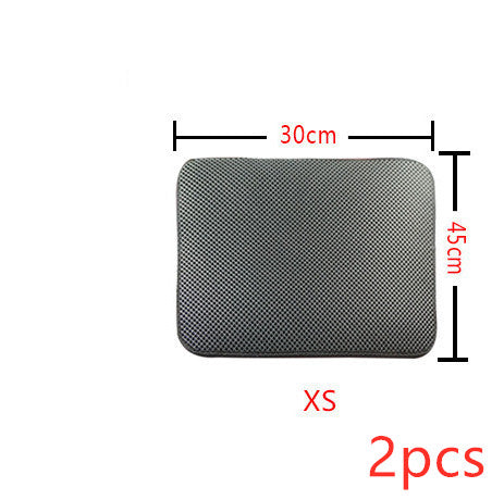 XS size black waterproof cat litter mat measuring 30x45cm with textured surface, pack of 2