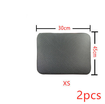 XS size black waterproof cat litter mat measuring 30x45cm with textured surface, pack of 2