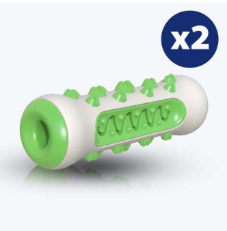 Yellow and grey durable TPR nylon dog chew toy with teeth cleaning texture on white background