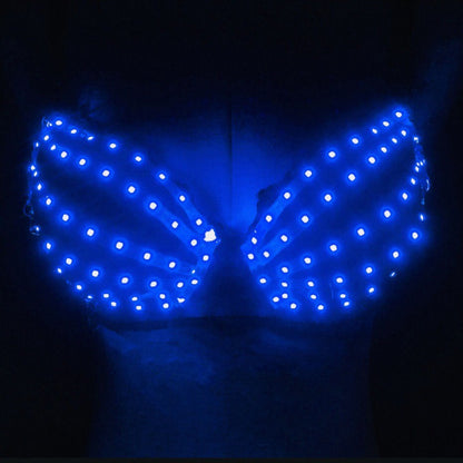 Luminous blue LED light-up bra with dotted pattern on dark background