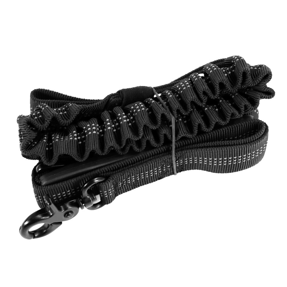 Black heavy-duty adjustable dog leash with reflective stitching and padded handle