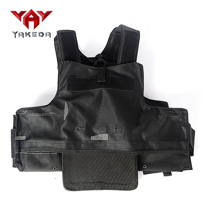 Black military training combat vest by Yakeda with padded shoulder straps and mesh fabric