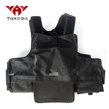 Black military training combat vest by Yakeda with padded shoulder straps and mesh fabric