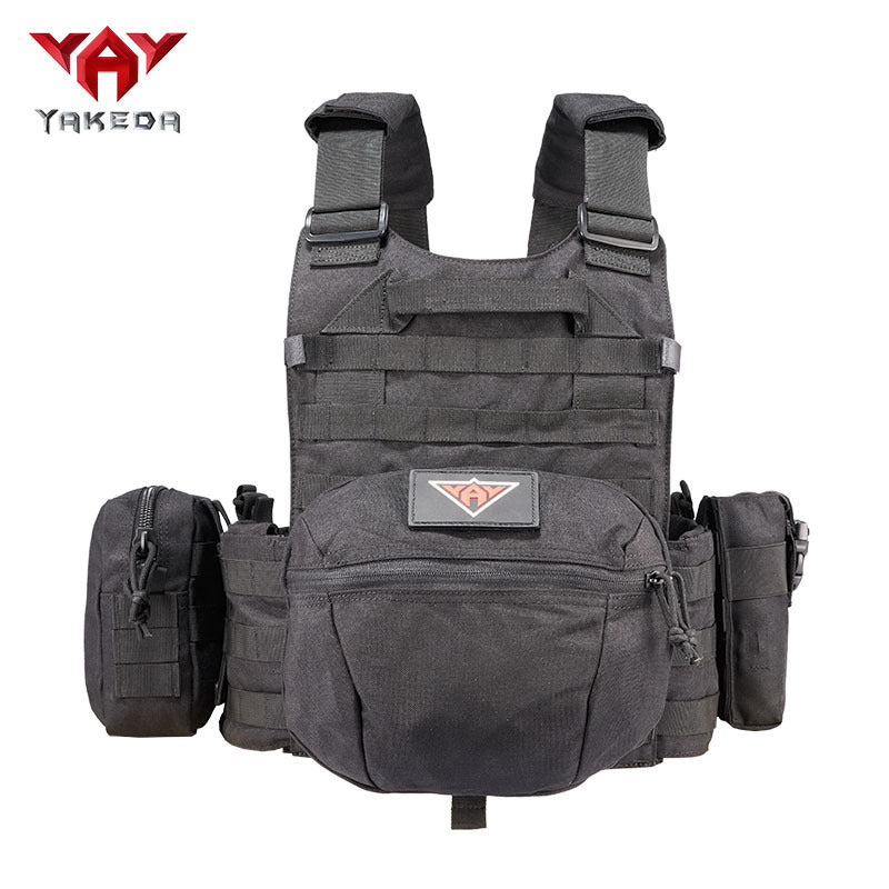 Black Trendoligy tactical vest with MOLLE system and detachable storage pouches, breathable 1000D polyester
