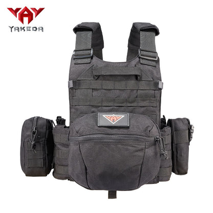 Black Trendoligy tactical vest with MOLLE system and detachable storage pouches, breathable 1000D polyester