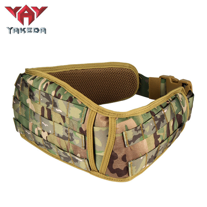 Trendoligy camo tactical belt with MOLLE system and padded waist pack in woodland camouflage