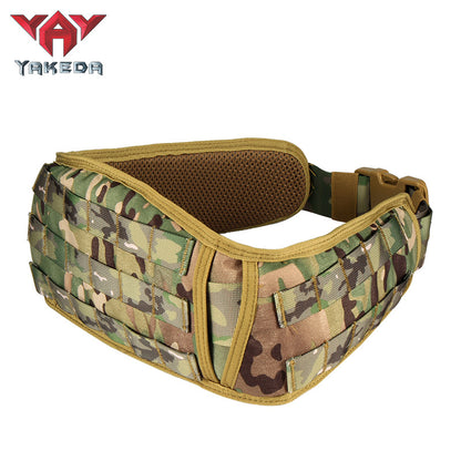 Trendoligy camo tactical belt with MOLLE system and padded waist pack in woodland camouflage