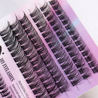 Segmented black DIY eyelash clusters on pink tray for natural lash extensions