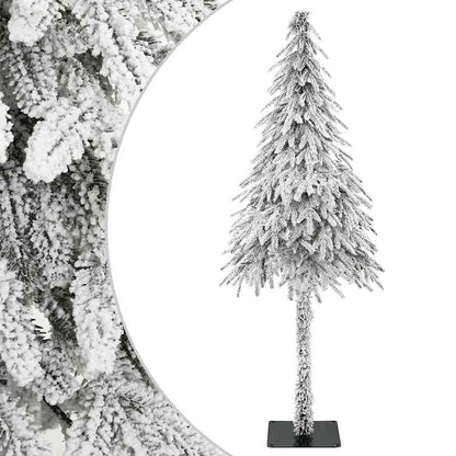 Slim white artificial Christmas tree with flocked branches on metal base, 120 cm tall