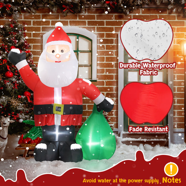 6ft inflatable Santa Claus with LED lights, red suit, green gift sack, waterproof and fade-resistant fabric