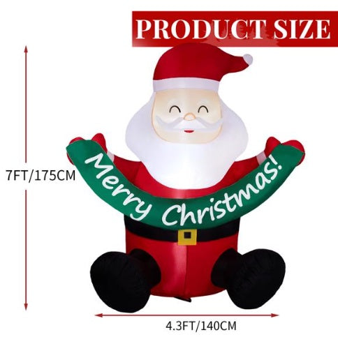 7ft inflatable Santa Claus decoration with Merry Christmas banner, red suit, black boots
