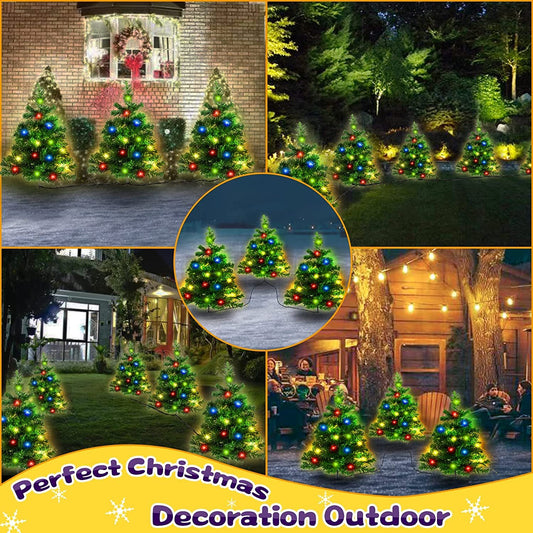 Multicolor LED solar Christmas tree lights outdoor decorations in yard and patio settings at night