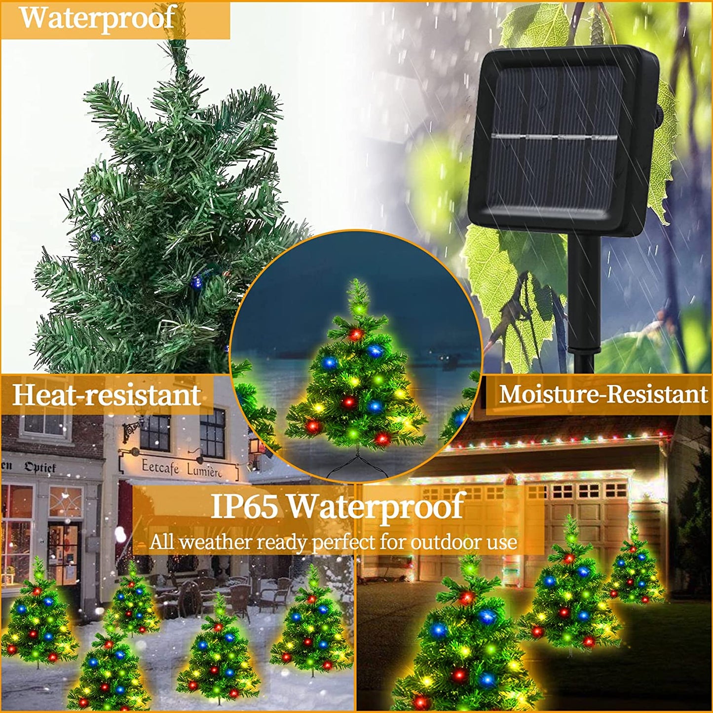 Solar-powered multicolored LED Christmas tree lights with waterproof, heat-resistant, and moisture-resistant features