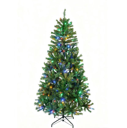5.4ft artificial Christmas tree with colorful pre-lit LED lights and easy assembly stand
