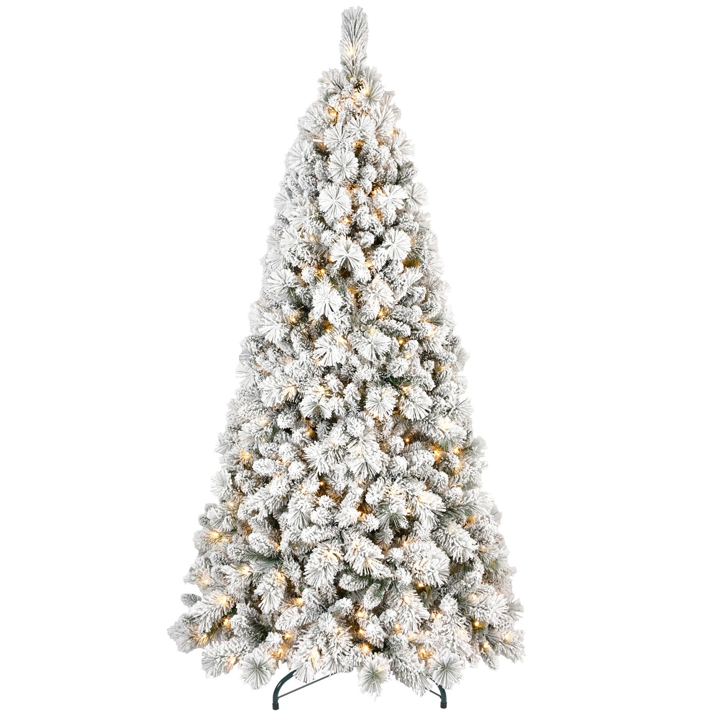 Flocked artificial Christmas tree with warm white LED lights and metal stand