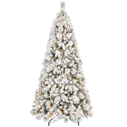 Flocked artificial Christmas tree with warm white LED lights and metal stand