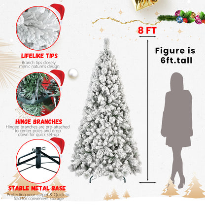 6ft tall flocked PVC Christmas tree with lifelike tips, hinged branches, stable metal base