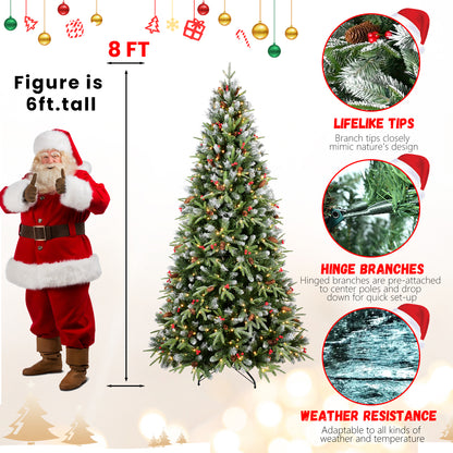 6ft tall pre-lit artificial Christmas tree with lifelike tips, hinged branches, and weather resistance