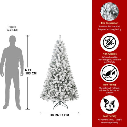 6ft snow flocked artificial Christmas tree with metal stand, fireproof, non-allergic, eco-friendly
