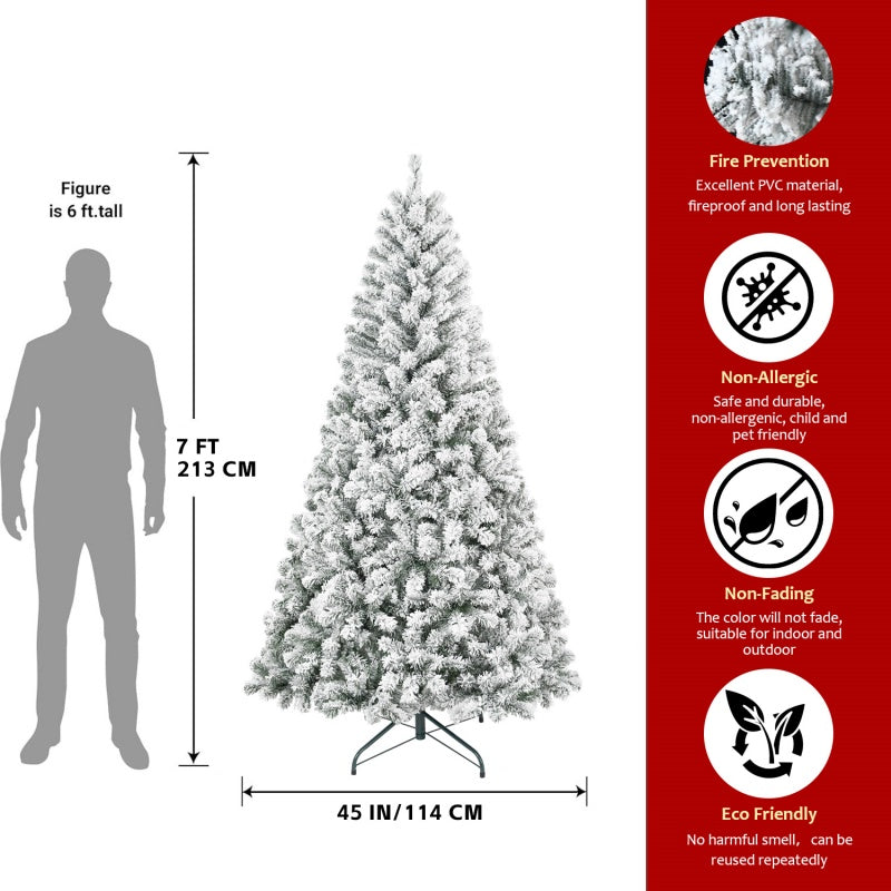7ft snow flocked artificial Christmas tree with metal stand, fireproof PVC, non-allergic, eco friendly