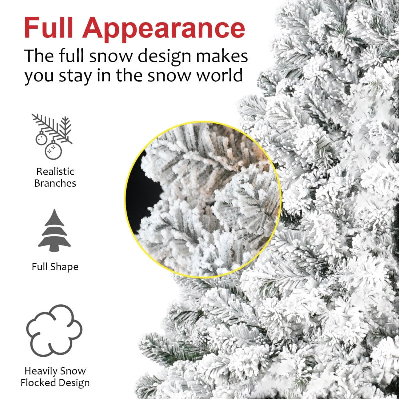 Close-up of heavily snow flocked artificial Christmas tree branches with realistic full shape design