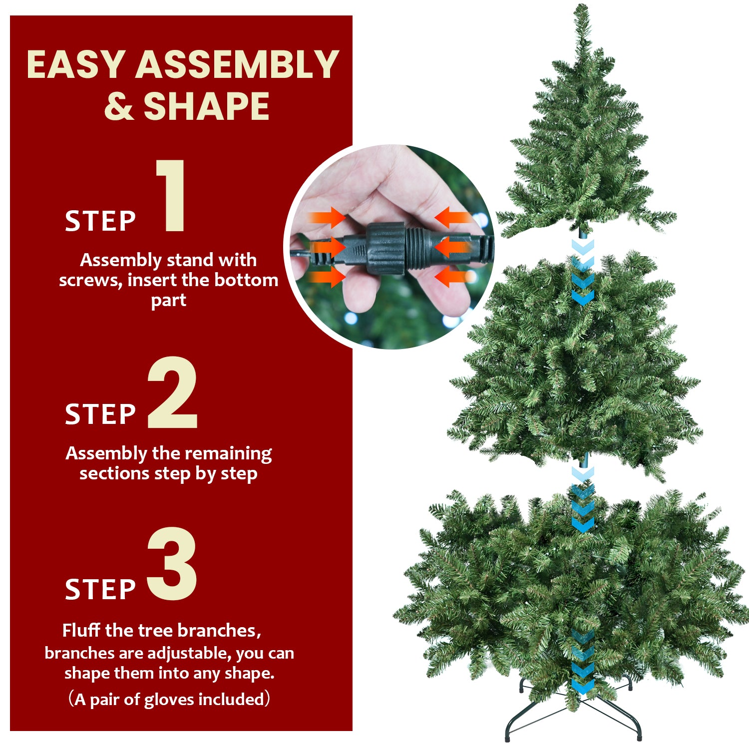 Easy assembly steps for 5-6ft Trendoligy PE PVC Christmas tree with adjustable branches