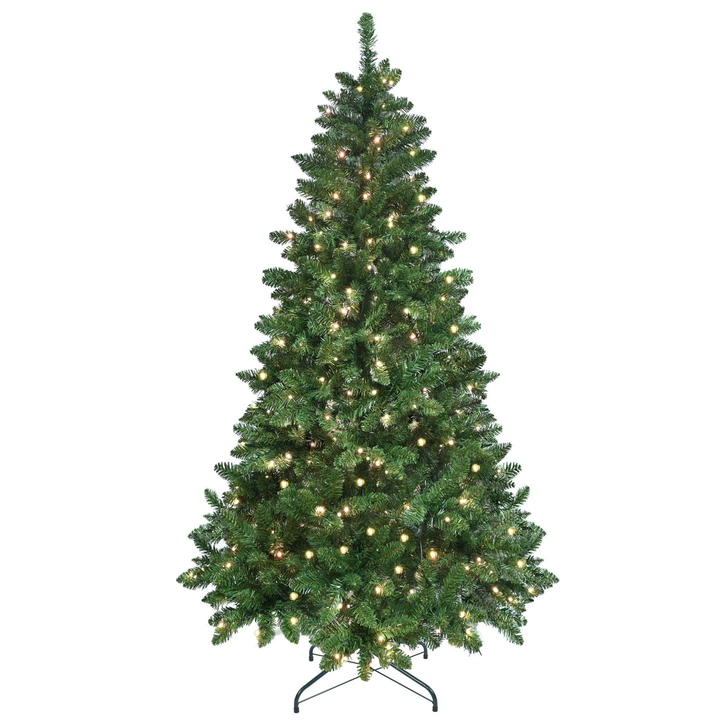6ft artificial green Christmas tree with warm white LED lights and metal stand