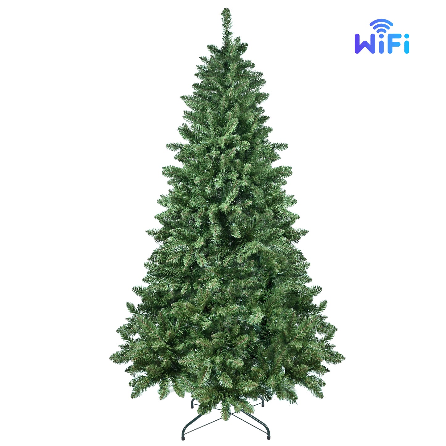 5-6ft green artificial Christmas tree with full branches and metal stand on white background