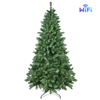 5-6ft green artificial Christmas tree with full branches and metal stand on white background