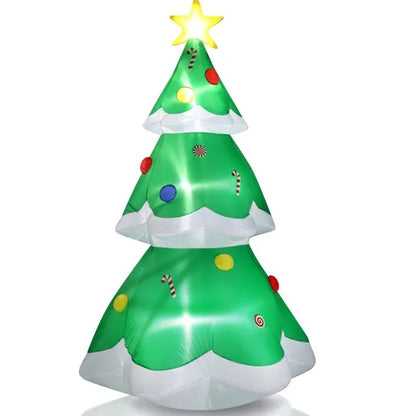 6.9 ft inflatable LED lighted Christmas tree decoration with star, candy cane, and ornament accents
