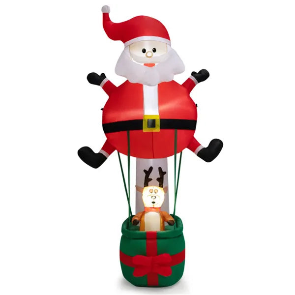 8ft inflatable Christmas decoration featuring Santa in a hot air balloon with a reindeer in the basket