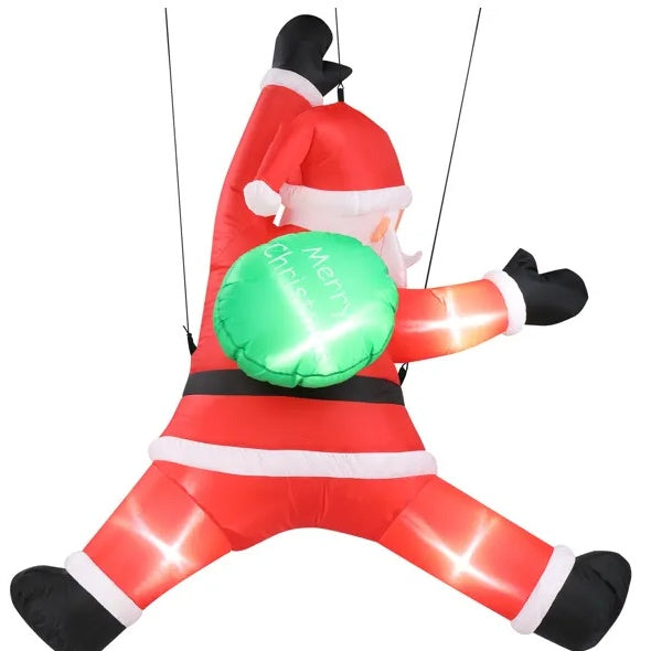 LED inflatable Santa Claus hanging decoration with green Merry Christmas sack