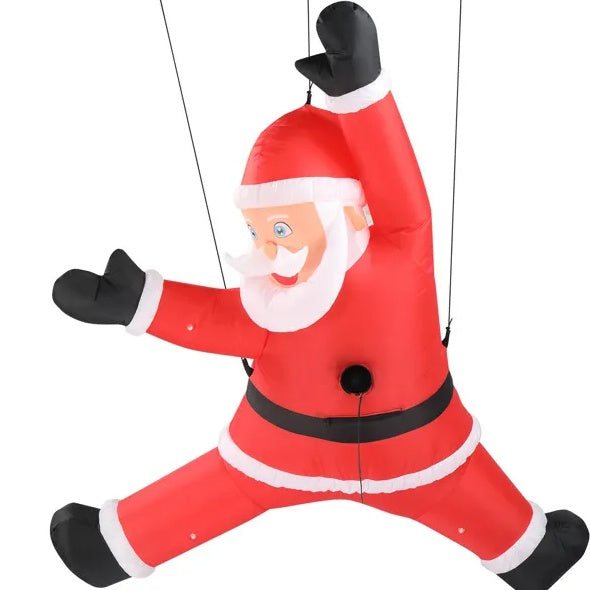 Inflatable Santa Claus Christmas yard decoration in red suit with black gloves and belt, spread arms and legs