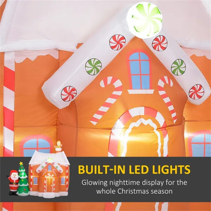 Inflatable gingerbread house with candy decorations and built-in LED lights for Christmas