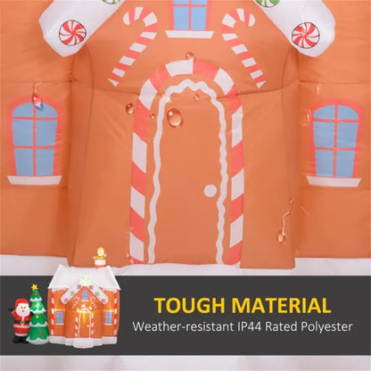 Inflatable gingerbread house with Santa, decorated for Christmas, made of weather-resistant polyester