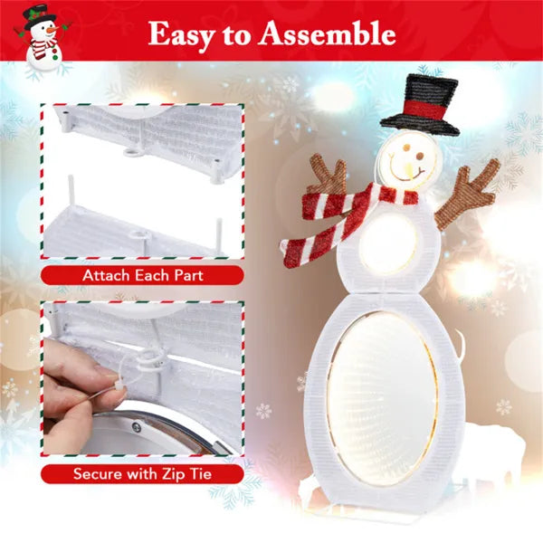 Lighted snowman Christmas decoration with 105 LED lights, black top hat, red scarf, easy to assemble with zip tie