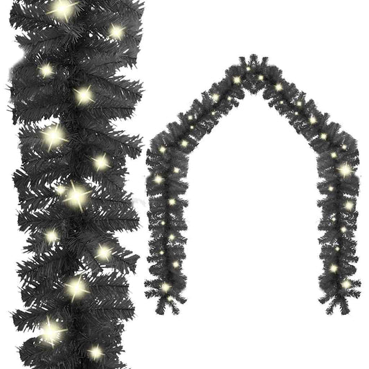 Black LED Christmas garland arch with warm white lights, festive holiday decoration