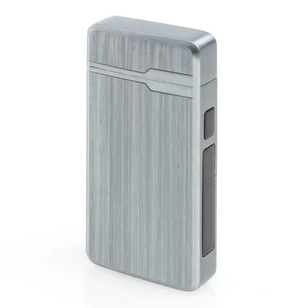 Silver rechargeable windproof plasma arc lighter with brushed metal finish