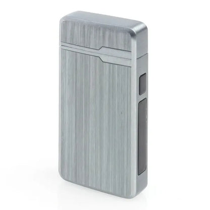 Silver rechargeable windproof plasma arc lighter with brushed metal finish