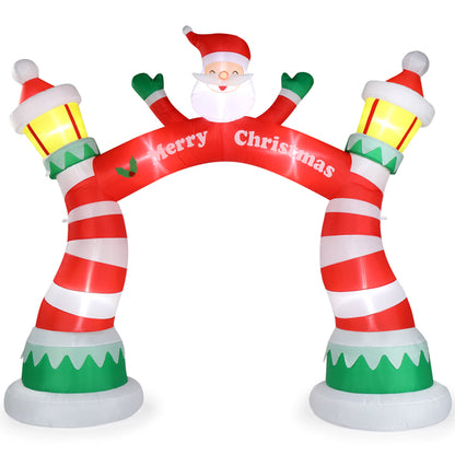 8-9ft inflatable Christmas arch with Santa Claus and striped candy cane pillars with lights