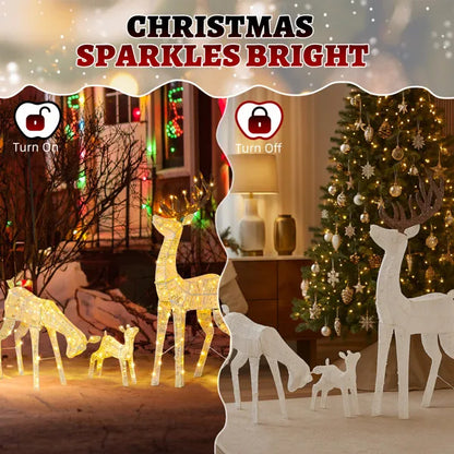 3-piece lighted reindeer family set with 280 warm white LED lights, outdoor and indoor Christmas decor