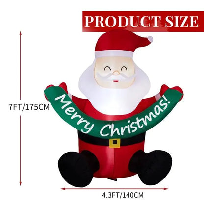 7ft inflatable Santa Claus holding green Merry Christmas banner holiday decoration