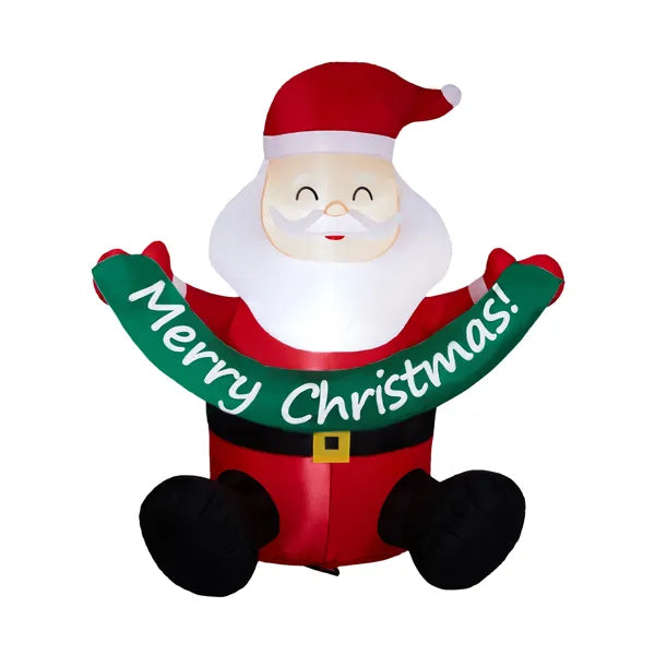 8ft inflatable Santa Claus holding Merry Christmas banner LED holiday decoration