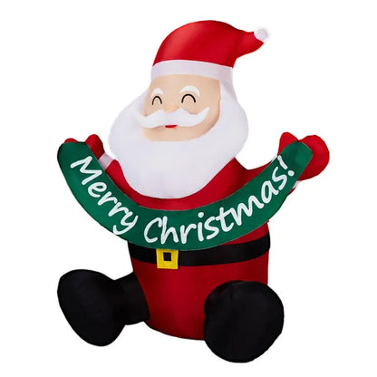8ft lighted inflatable Santa Claus holding green Merry Christmas banner for holiday decor