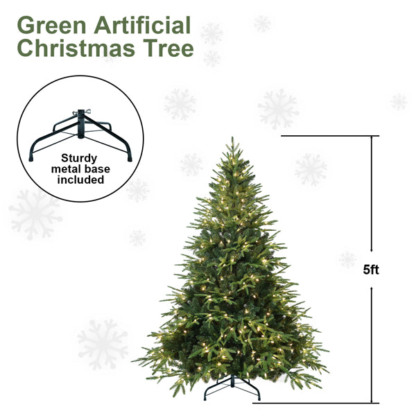 5ft green artificial Christmas tree with warm white LED lights and sturdy metal base
