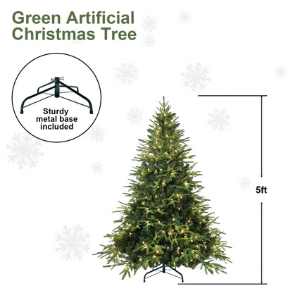 5ft green artificial Christmas tree with warm white LED lights and sturdy metal base